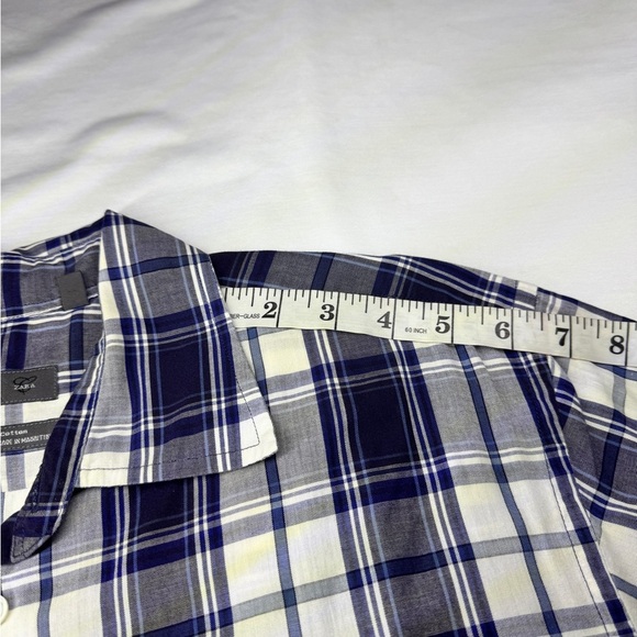 Zara Blue and White Plaid Cotton Casual Shirt Large - Picture 6 of 15